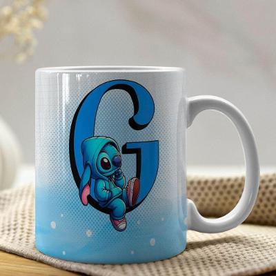 Caneca De Porcelana Stitch Letras A-z 325ml Azul G