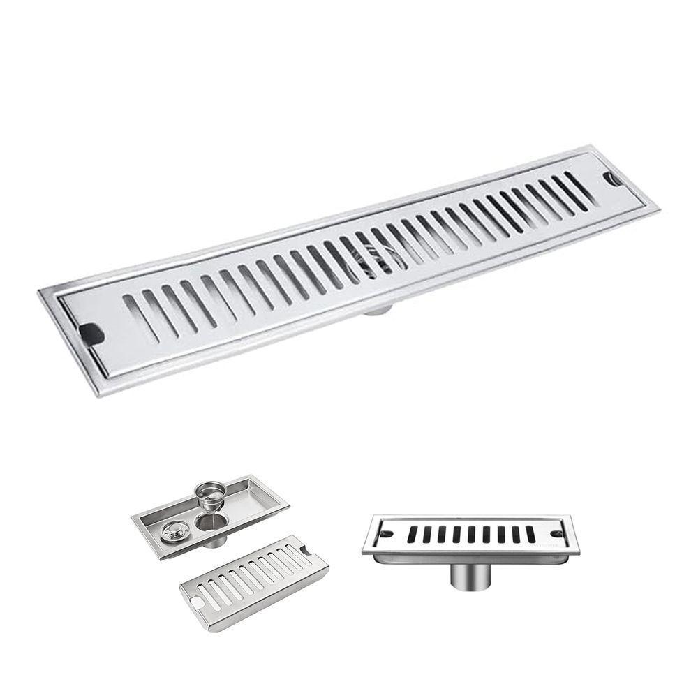 Ralo Linear Aço Inox 50cm Anti Odor Anti Inseto Banheiro Area Externa Lavabo Quintal Seguro Higienico Resistente - 1