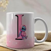 Caneca De Porcelana Stitch Letras A-z 325ml Rosa I - 1