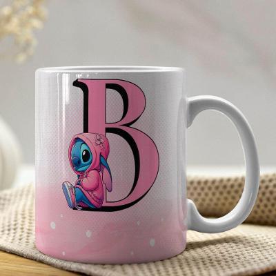 Caneca De Porcelana Stitch Letras A-z 325ml Rosa B