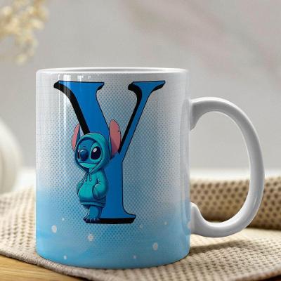 Caneca De Porcelana Stitch Letras A-z 325ml Azul Y