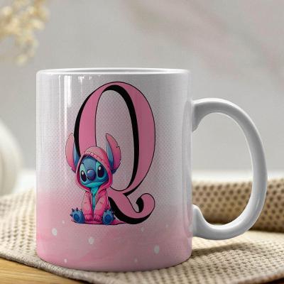 Caneca De Porcelana Stitch Letras A-z 325ml Rosa Q