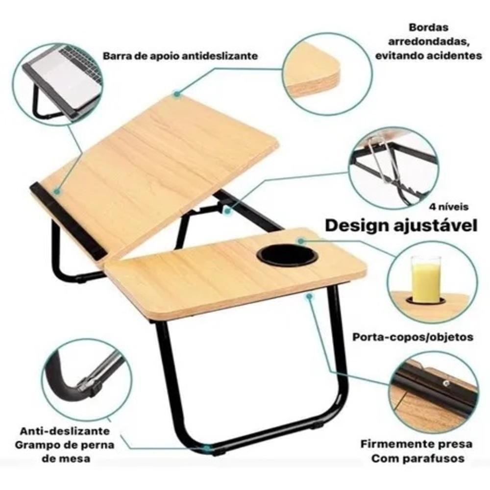 Suporte Para Notebook Mesa Em Madeira Cama Ajustavel Multifuncional Sofa Apoio Home Office Dobravel Rosa - 3