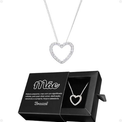 Corrente Aço Feminina Caixa Mãe Pingente Coração Strass