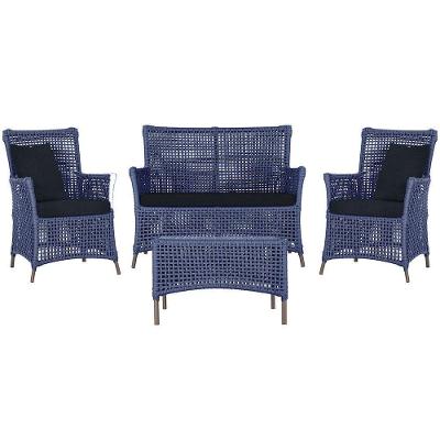 Jogo Sofá 2 Poltronas e Mesa Igapó Marrom E12 Trama Original Azul