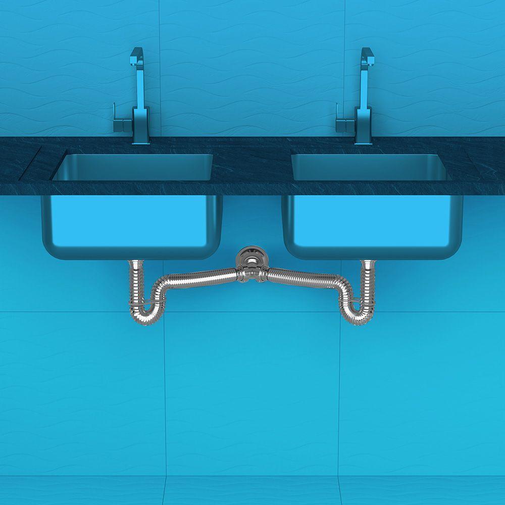 Sifão Duplo Sanfonado Extensível Censi 72cm Cromado - 2