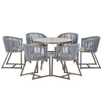 Mesa E 6 Cadeiras E Noronha Marrom E6 Trama Original Prata - 1