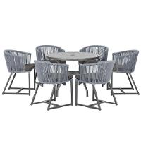 Mesa E 6 Cadeiras E Noronha Preto E11 Trama Original Prata - 1