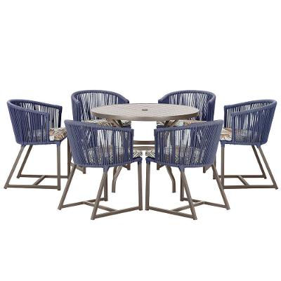 Mesa E 6 Cadeiras E Noronha Marrom E6 Trama Original Azul