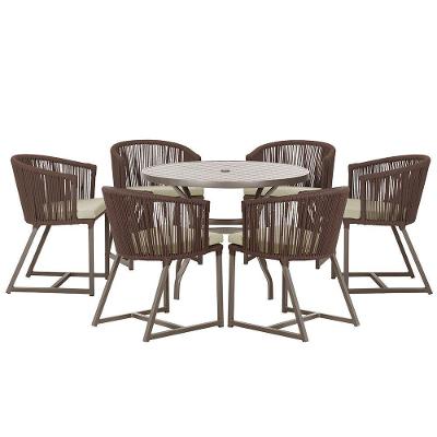 Mesa E 6 Cadeiras E Noronha Marrom E7 Trama Original Marrom