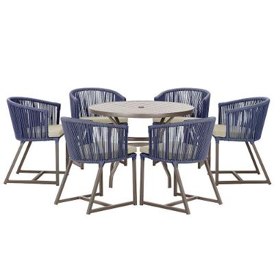 Mesa E 6 Cadeiras E Noronha Marrom E7 Trama Original Azul