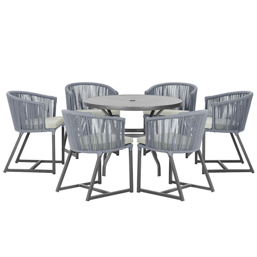 Mesa E 6 Cadeiras E Noronha Preto E3 Trama Original Prata - 1