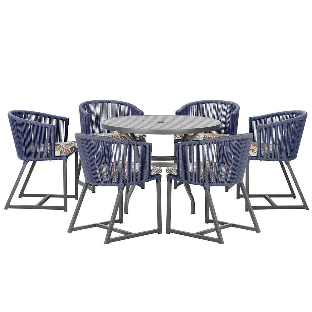 Mesa E 6 Cadeiras E Noronha Preto E6 Trama Original Azul - 1