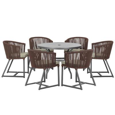 Mesa E 6 Cadeiras E Noronha Preto E8 Trama Original Marrom