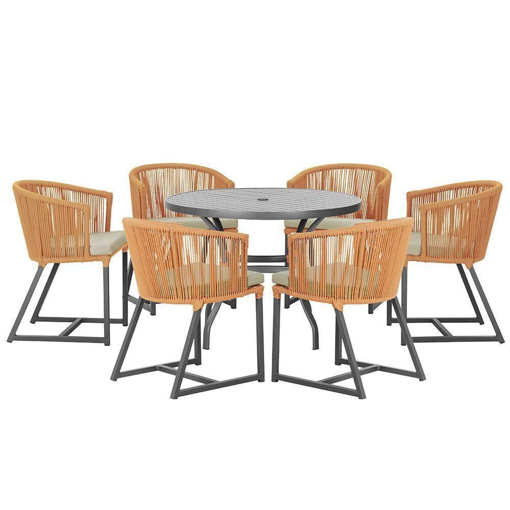 Mesa E 6 Cadeiras E Noronha Preto E7 Trama Original Terra Cota - 1