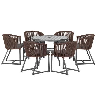 Mesa E 6 Cadeiras E Noronha Preto E11 Trama Original Marrom