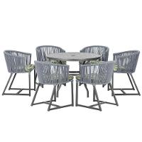 Mesa E 6 Cadeiras E Noronha Preto E5 Trama Original Prata - 1