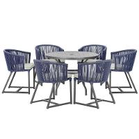 Mesa E 6 Cadeiras E Noronha Preto E3 Trama Original Azul - 1