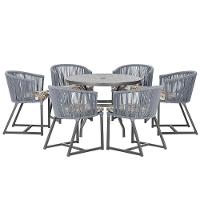 Mesa E 6 Cadeiras E Noronha Preto E6 Trama Original Prata - 1