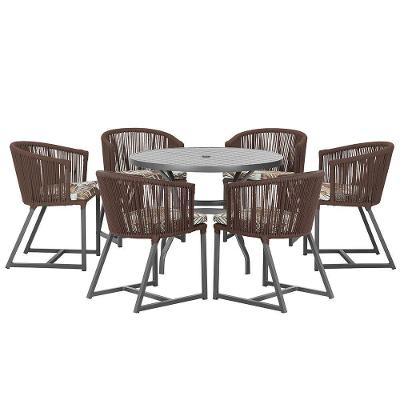 Mesa E 6 Cadeiras E Noronha Preto E6 Trama Original Marrom