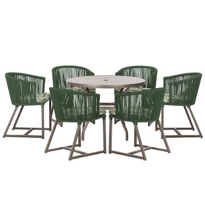 Mesa E 6 Cadeiras E Noronha Marrom E5 Trama Original Verde