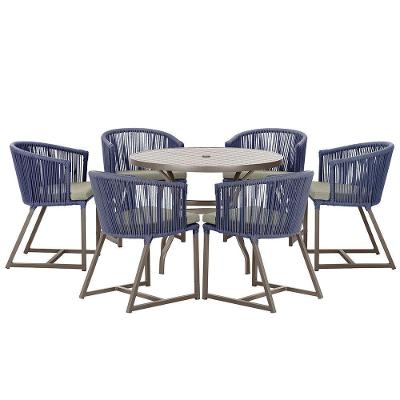 Mesa E 6 Cadeiras E Noronha Marrom E8 Trama Original Azul