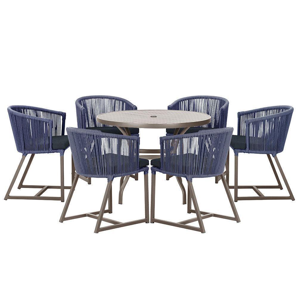 Mesa Com 6 Cadeiras De Jantar Noronha E12 Trama Original Azul - 1