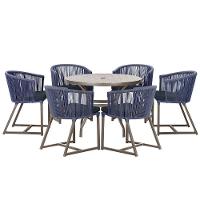 Mesa Com 6 Cadeiras De Jantar Noronha E12 Trama Original Azul - 1