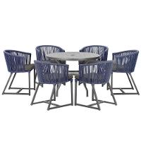 Mesa E 6 Cadeiras E Noronha Preto E11 Trama Original Azul - 1