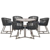 Mesa Com 6 Cadeiras De Jantar Noronha E12 Trama Original Preto - 1