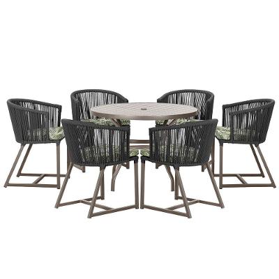 Mesa E 6 Cadeiras E Noronha Marrom E5 Trama Original Preto