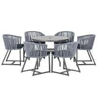 Mesa E 6 Cadeiras E Noronha Preto E12 Trama Original Prata - 1