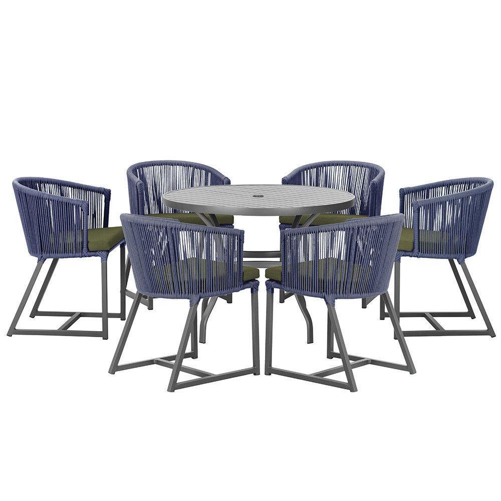 Mesa E 6 Cadeiras E Noronha Preto E13 Trama Original Azul - 1
