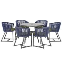 Mesa E 6 Cadeiras E Noronha Preto E13 Trama Original Azul - 1