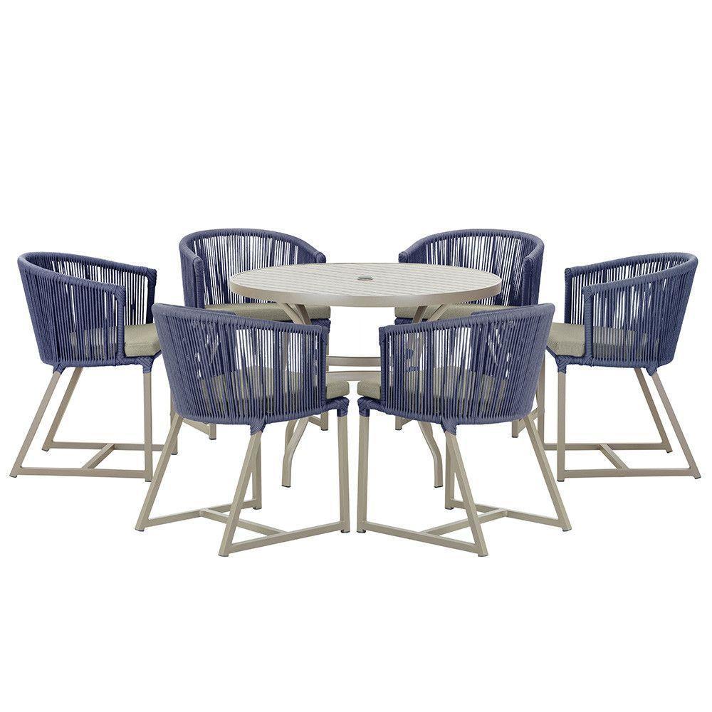 Mesa e 6 Cadeiras De Jantar Noronha Fendi E8 Trama Original Azul - 1