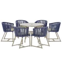 Mesa e 6 Cadeiras De Jantar Noronha Fendi E8 Trama Original Azul - 1