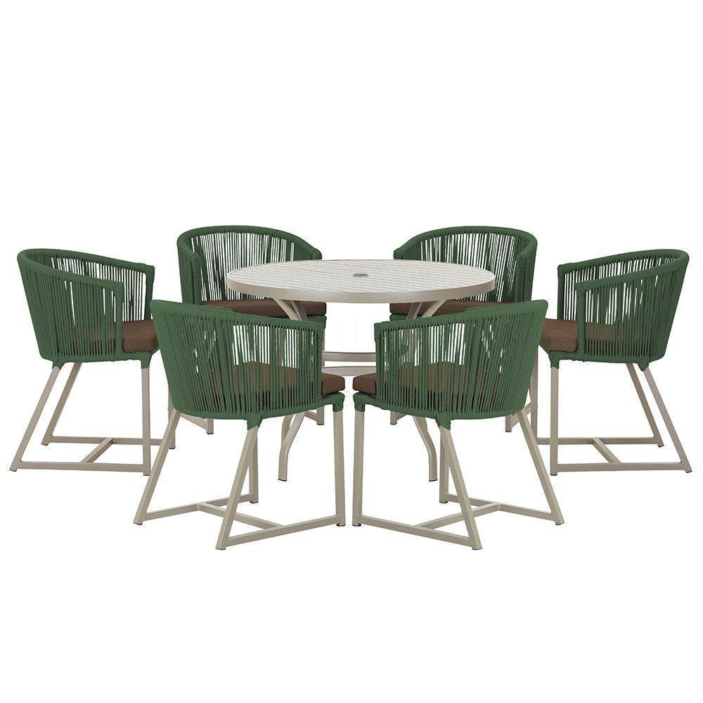 Mesa E 6 Cadeiras De Jantar Noronha Fendi E9 Trama Original Verde - 1
