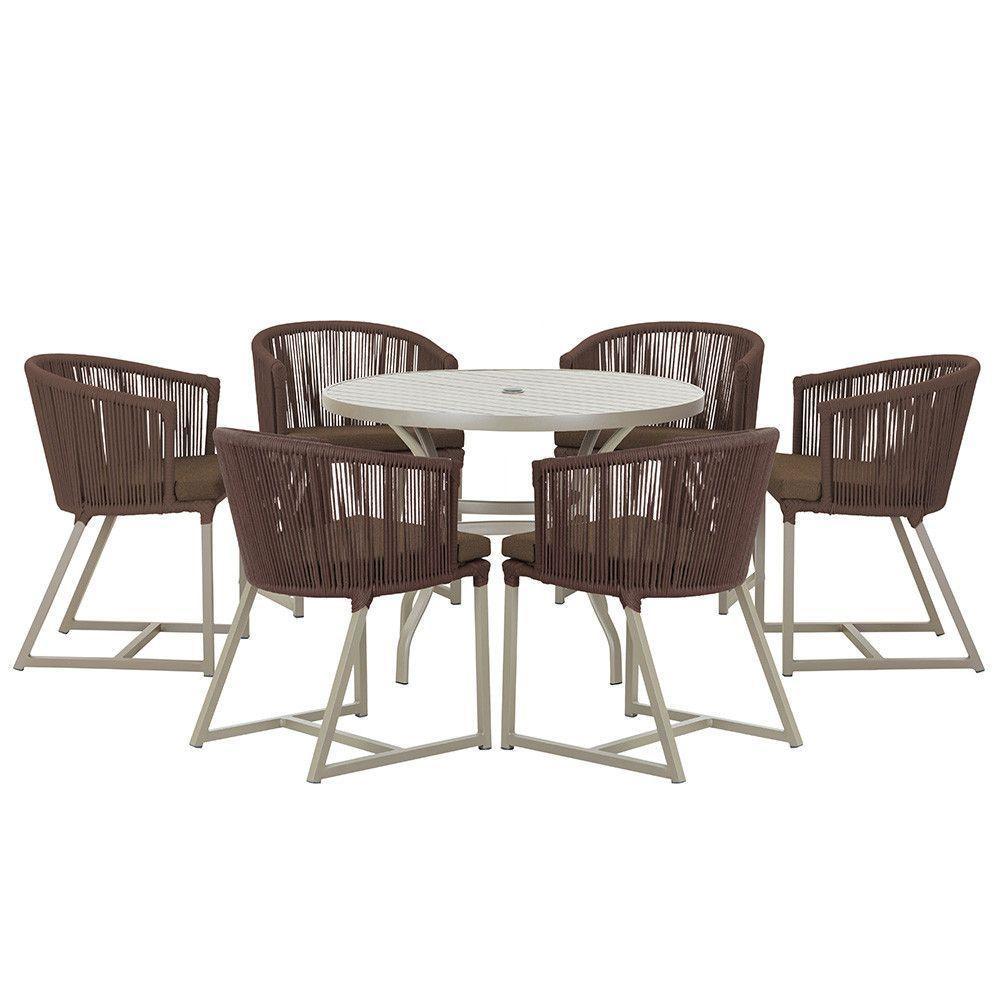 Mesa E 6 Cadeiras De Jantar Noronha Fendi E9 Trama Original Marrom - 1