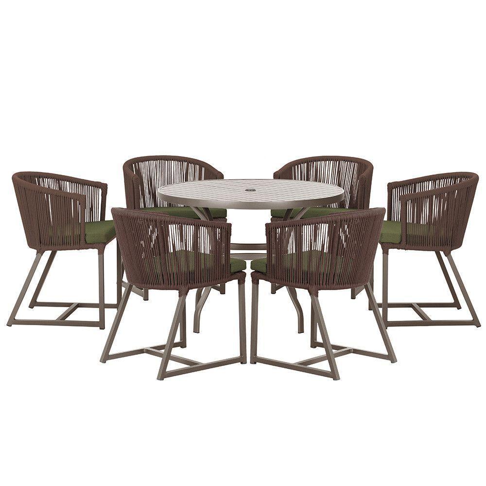 Mesa E 6 Cadeiras Jantar Noronha Marrom E13 Trama Original Marrom - 1