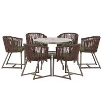 Mesa E 6 Cadeiras Jantar Noronha Marrom E13 Trama Original Marrom - 1