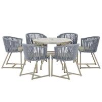 Mesa e 6 Cadeiras De Jantar Noronha Fendi E8 Trama Original Prata - 1