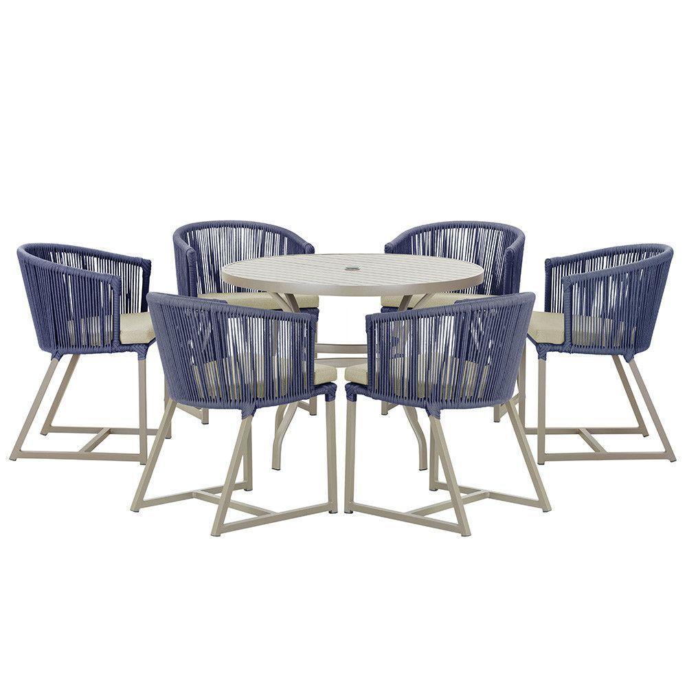 Mesa e 6 Cadeiras De Jantar Noronha Fendi E7 Trama Original Azul - 1