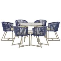 Mesa e 6 Cadeiras De Jantar Noronha Fendi E7 Trama Original Azul - 1