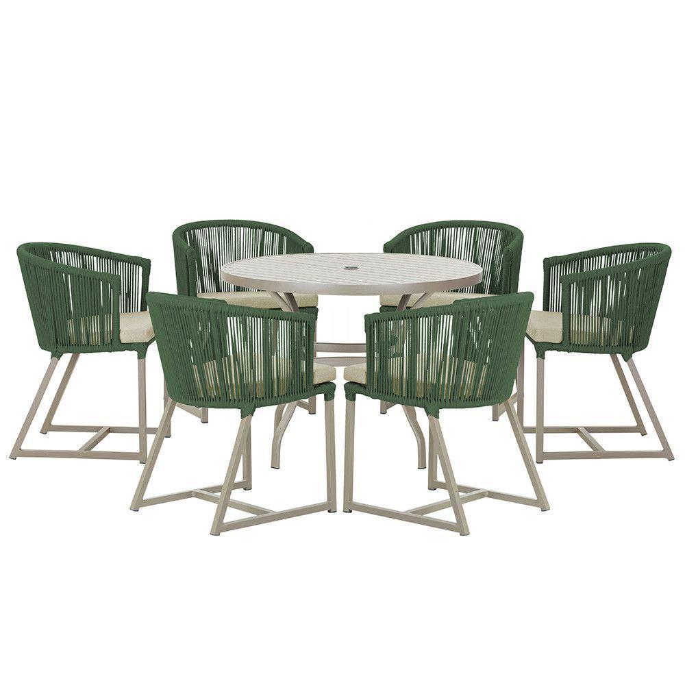 Mesa E 6 Cadeiras De Jantar Noronha Fendi E7 Trama Original Verde - 1