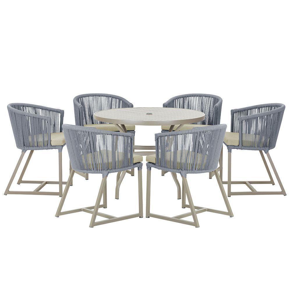 Mesa e 6 Cadeiras De Jantar Noronha Fendi E7 Trama Original Prata - 1