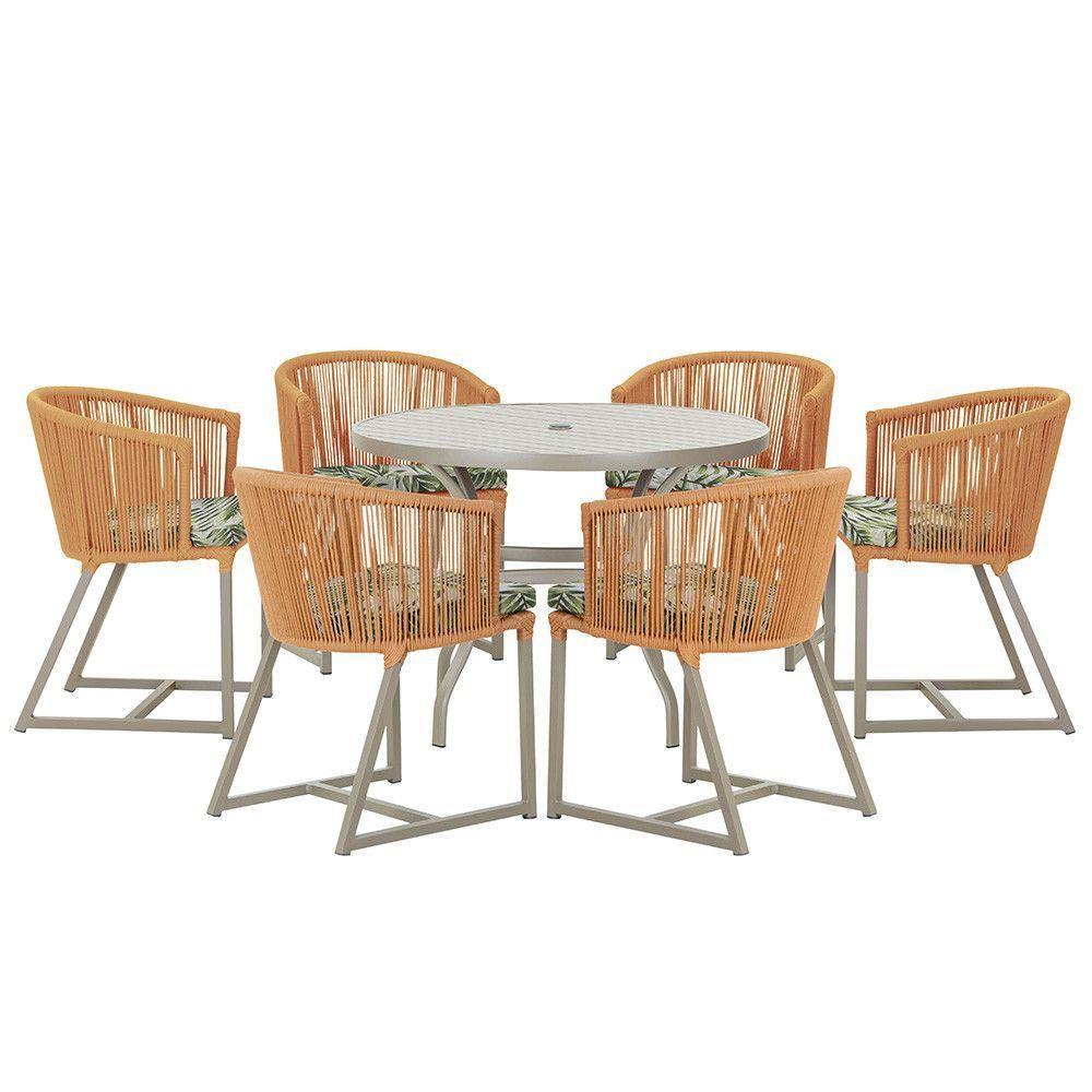 Mesa E 6 Cadeiras De Jantar Noronha Fendi E5 Trama Original Terra Cota - 1