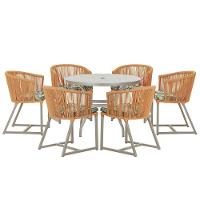 Mesa E 6 Cadeiras De Jantar Noronha Fendi E5 Trama Original Terra Cota - 1