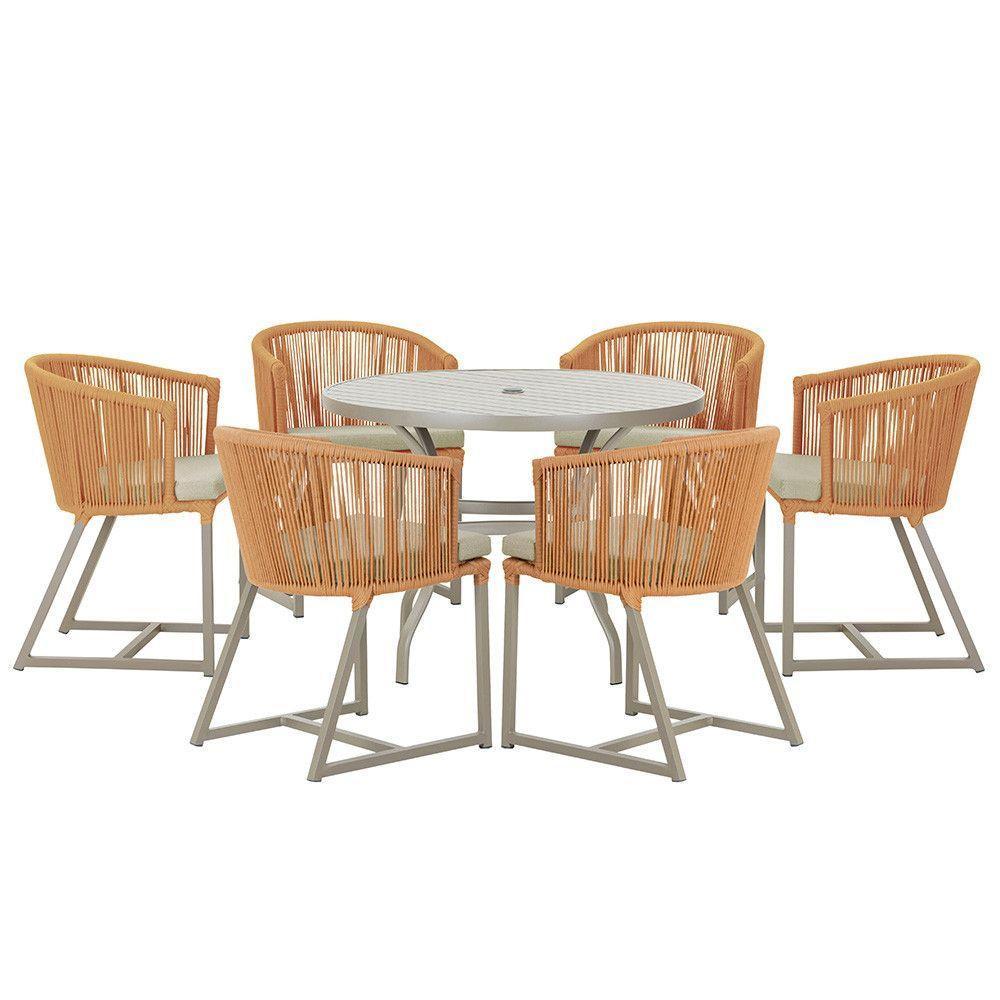 Mesa e 6 Cadeiras De Jantar Noronha Fendi E7 Trama Original Terra Cota - 1