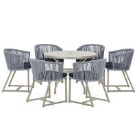 Mesa e 6 Cadeiras De Jantar Noronha Fendi e12 Trama Original Prata - 1