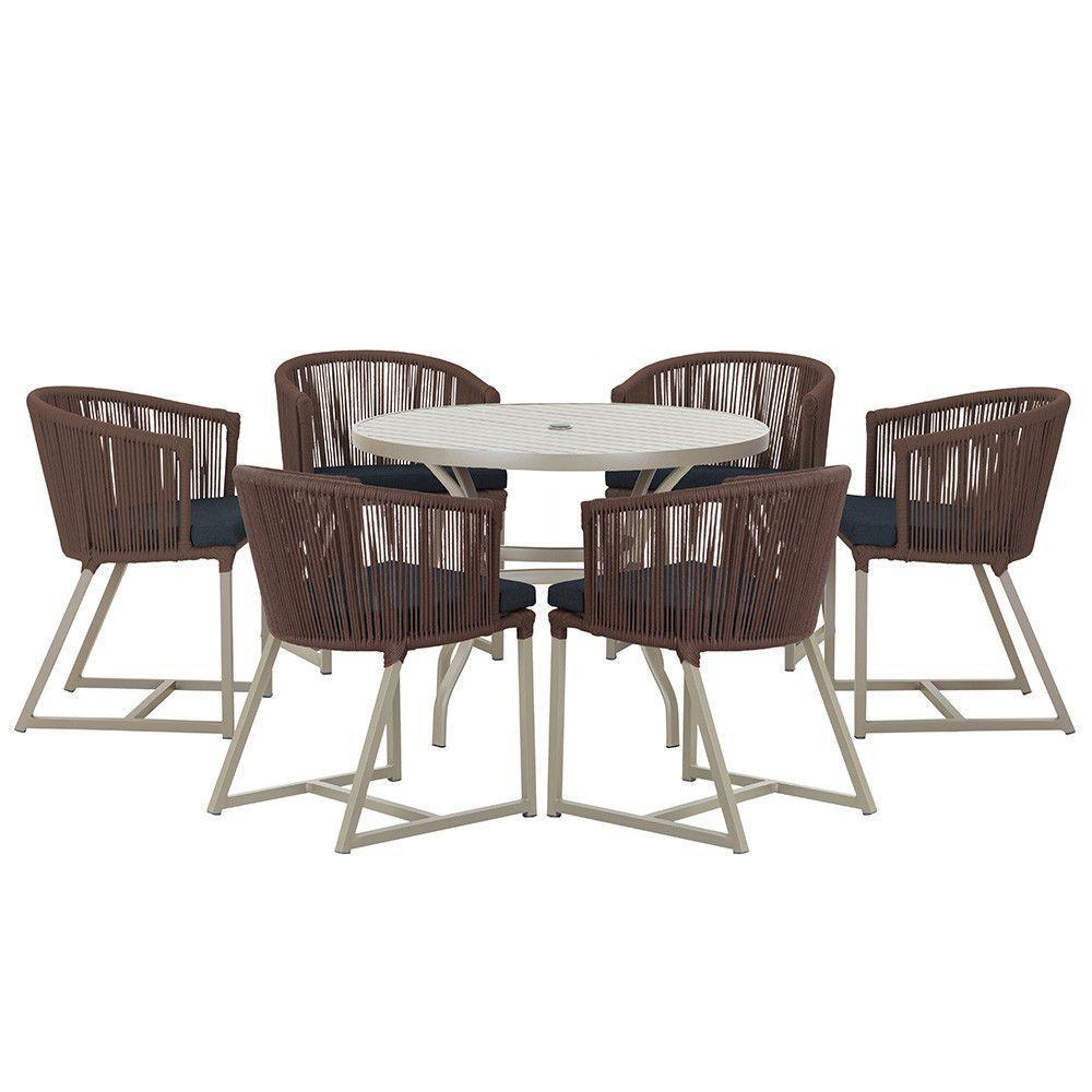 Mesa E 6 Cadeiras De Jantar Noronha Fendi E12 Trama Original Marrom - 1